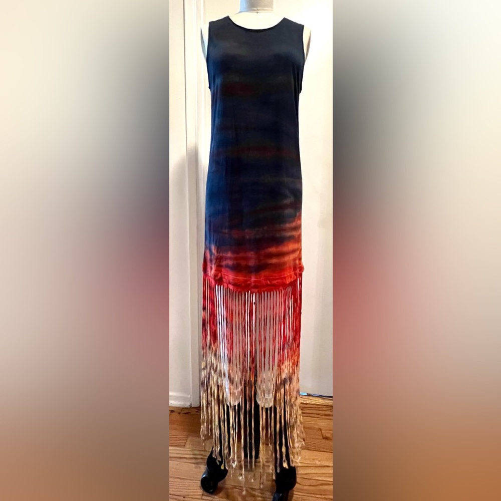 Raquel Allegra Sunset Tie Dye Fringe Jersey Dress. Size S.